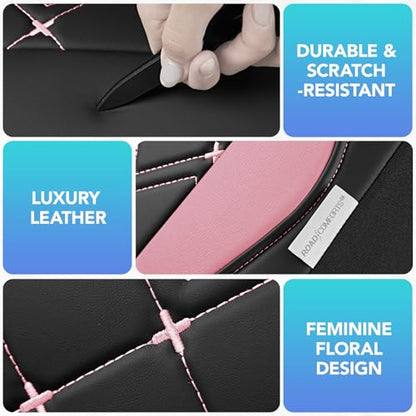 Road Comforts Seat Covers, Premium Leather Car Seat Covers Front Seat for Women Girls,Airbag Compatible, Automotive Seat Covers Universal Fit Most Cars,Vans,Truck,SUV - color: Pink Front