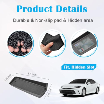 EDBETOS Gear Shift Side Insert Tray Compatible with 2025 2026 Toyota Camry Front Center Console Organizer Tray Interior Accessories, Hidden Card Slot Storage Box with Rubber Mats, Fits XSE XLE SE LE