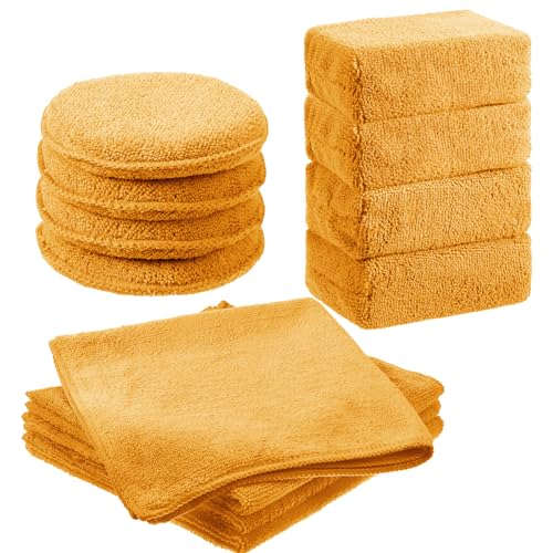 Tallew 12 Pack Microfiber Applicator Pad Microfiber Sponge for Car Include Round Wax Microfiber Applicator Rectangle Car Drying Towel Exterior Auto Detailing Kit for Cleaning (Orange) - color: Orange