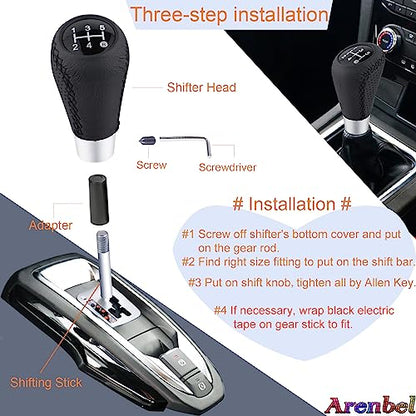5 Speed Black Shift Knob Car Shifter Stick Handle Leather Gear Lever Replacement Fit Most Manual Cars - color: Black with black stitching