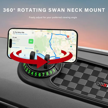 Sun Walker Multifunction Car Anti-Slip Mat, 3-in-1 Dashboard Pad Rotatable Phone Holder with Temporary Parking Number, Large Car Storage Mat Phone Mount for Phones Sunglasses Keys (Black & Gray) - color: Black & Gray