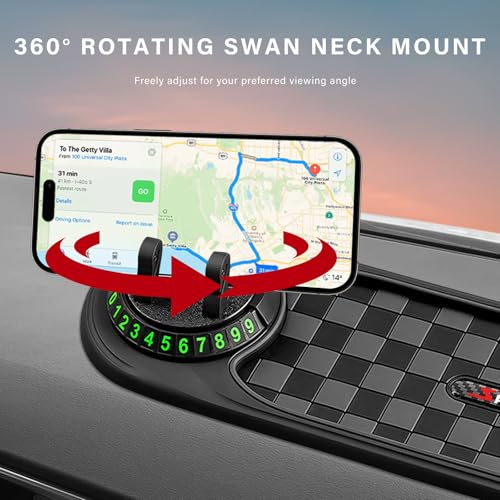 Sun Walker Multifunction Car Anti-Slip Mat, 3-in-1 Dashboard Pad Rotatable Phone Holder with Temporary Parking Number, Large Car Storage Mat Phone Mount for Phones Sunglasses Keys (Black & Gray) - color: Black & Gray