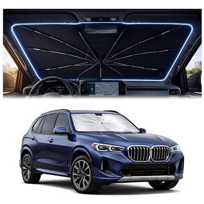 2026 Upgraded Car Windshield Sun Shade Umbrella - Custom-Fit for BMW X5 2019-2026 Umbrella Sunshade,Easy Install,UV Protection & Heat Reflective,Keep Interior Cooler with Storage Bag - size: For BMW X5 2019-2026