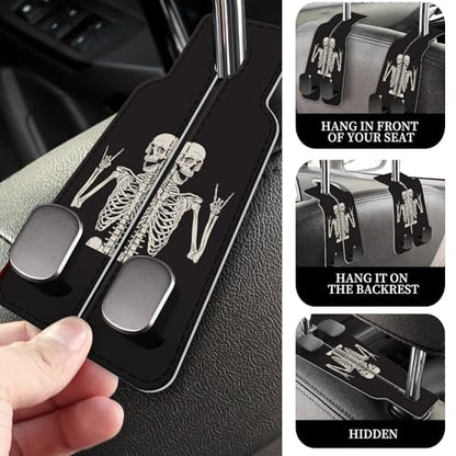 PU Leather Car Seat Hook, Storage Headrest Hanger, Cute Car Backseat Organizer, Car Hooks for Purses and Bags Skull Human Skeleton - color: Skull Human Skeleton