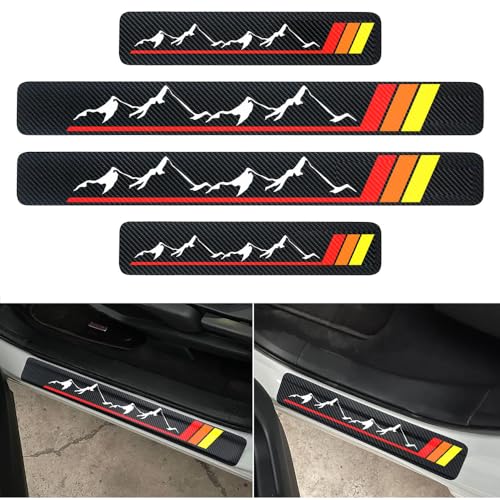 4PCS Carbon Fiber Style Door Sill Protector Anti-Dirty Compatible with Toyota Tundra Car Accessories - color: door-06-yellow-tu