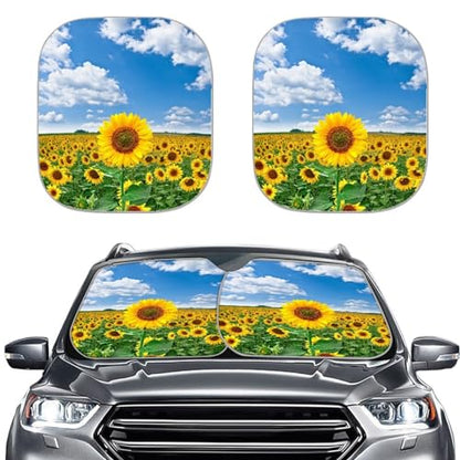 AFPANQZ Sunflower Field Car Windshield Sun Shades Sunshades Rectangle UV Protection Foldable Sun Blocks Universal Fit for Auto Car Vans Yellow Flowers 28.5"x25.5" - color: Sunflower field