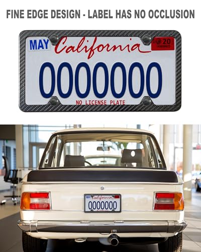 Aootf Carbon Fiber License Plate Frames- 100% Real Carbon Cloth Wrapped Stainless Steel Car Tag Holder, 2 Pack Slim Edge Black Covers with Anti Theft Screws Caps, 4 Hole - style: Slim Edge-4 Hole