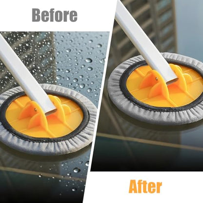 Car Windshield Cleaner Tool, Vehicle Window Cleaning Kit with 3PCS Double Side Microfiber Pads, Auto Glass Detailing Washing Brush for Exterior Interior, Universal for Truck SUV RV