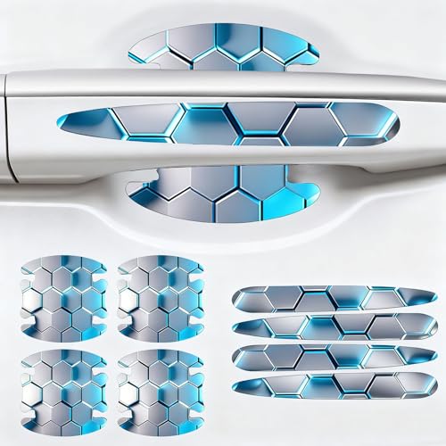 8PCS Car Door Handle Scratch Protectors,3D Patterned-Marking，Anti Scratch, Automotive Door Handle Paint Protective Film Cover Accessories, Universal for Most Cars (Light Blue) - color: Light Blue