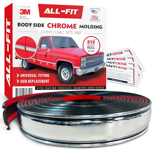 All-Fit Automotive Replacement SB - Square Body Side Molding (2.25") – OEM Grade Chrome Trim fits 1973–1987 Chevy C10 Trucks, GMC Pickup & Suburban – Easy to Install Truck Accessories (26 Ft) - style: Square Body Trim Chrome (73-87)