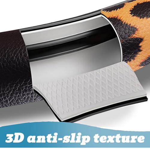 Universal Leather Leopard Cheetah Steering Wheel Cover Women 14.5-15 inch Leopard car Accessories Western Anime Brown Cute Wheel Cover Hip Hop Anti-Slip Car Protecter for Men - color: Leopard Print-SC