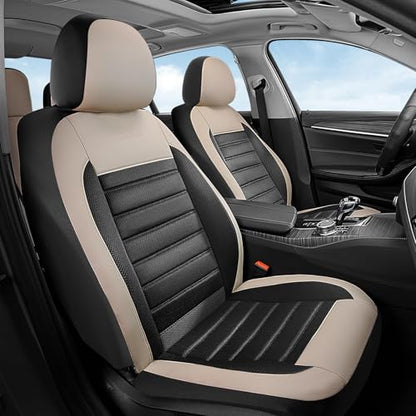 Coverado Car Seat Covers Front Seats, Luxury Leather Car Seat Covers, Automotive Mesh Seat Covers 2 Pack, Airbag-Compatible, Black Beige Seat Covers for SUV Sedan Truck - color: Beige&Black, size: Frontpair
