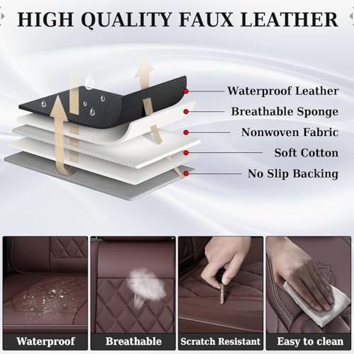 Coverado Car Seat Covers Full Set, Luxury Faux Leather Waterproof Seat Cover, Front and Back Car Seat Protector, Universal 5 Seat Leather Seat Cushion, Carseat Cover Fit Most Cars, Coffee - color: A-Coffee, size: Fullset
