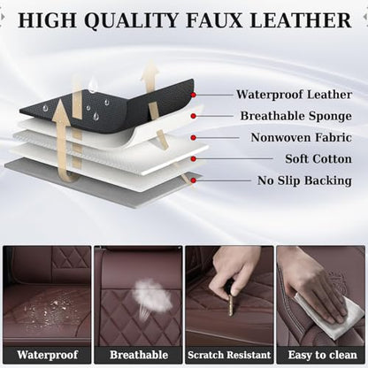 Coverado Car Seat Covers Full Set, Luxury Faux Leather Waterproof Seat Cover, Front and Back Car Seat Protector, Universal 5 Seat Leather Seat Cushion, Carseat Cover Fit Most Cars, Coffee - color: A-Coffee, size: Fullset