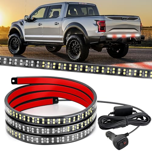 Nilight 60 Inch Truck Tailgate Strobe Light Strip Tail Emergency Bar Rear Window Warning Lamp Ultra-Bright Double Row 360 LED for Pickup Trailers Construction Vehicles Car SUV, Red White - color: 60" Tailgte Strobe Red White