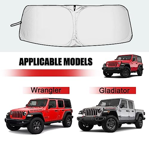 XHRING Windshield Sun Shade Custom Fit for Jeep Wrangler JL 2000-2026 JK Gladiator Rubicon Sahara 4XE JKU Sport S Mojave X TJ Accessories, Front Window Sunshade Sun Visor Shield for Wrangler Gladiator