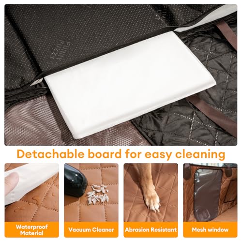 FUNNY FUZZY Dog Car Seat Cover, Back Seat Extender for Dogs - 420Lb Hard Bottom Waterproof Pet Car Seat Cover, 600D Heavy Duty Pet Hammock with Non-Slip Bottom for Cars, SUV, Trucks - color: Brown