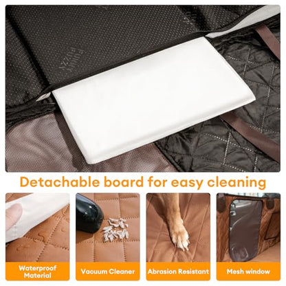 FUNNY FUZZY Dog Car Seat Cover, Back Seat Extender for Dogs - 420Lb Hard Bottom Waterproof Pet Car Seat Cover, 600D Heavy Duty Pet Hammock with Non-Slip Bottom for Cars, SUV, Trucks - color: Brown