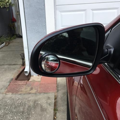 Ampper 2" Round Blind Spot Mirror, 360 Degree Adjustabe HD Glass and ABS Housing Convex Round Stick-On Mirror for Car (Black, Pack of 2)