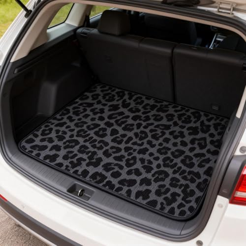 Universal Car Trunk Mat 29" x 39", Black Leopard Print All Weather Durable Cargo Mat Protector for SUV, Truck, Van | Stylish Cargo Liner Cover Leopard Print Car Accessories - color: Black Leopard Print