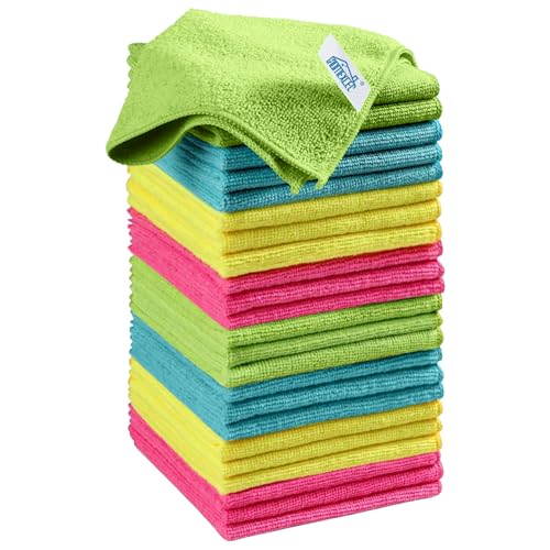 HOMEXCEL Microfiber Cleaning Cloth, 24 Pack Cleaning Rags, Cleaning Towels with 4 Color Assorted, 11.5"X11.5"(Green/Blue/Yellow/Pink) - color: Multicolor