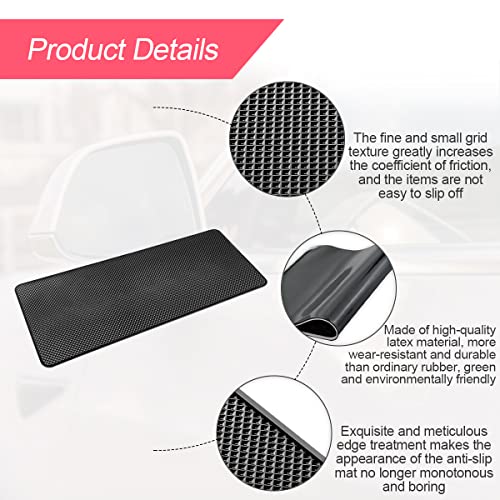 Car Dashboard Anti-Slip Sticky Pad, 15.7"x 7.8" Non-Slip Heat Resistant Rubber Mat, Auto Accessories for Home Office, Strong Adhesive Anti Slide Pad for Phones, Sunglasses, Keys (Black/Grid)