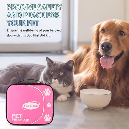 Pet First Aid Kit - Vet-Approved Survival Essentials for Dogs & Cats | Immediate Care Emergency Supplies with Trauma Pad, Tweezers & Bandages | Compact Travel Kit for Home, Camping, Car