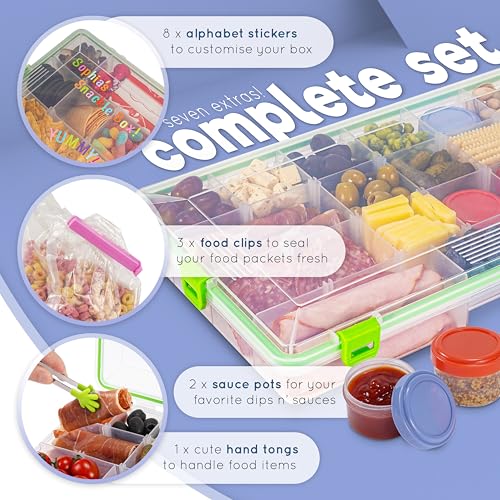 Create-ables Large Snackle Box Container Reel Bites Large Snack Container for Travel, 21-Compartment Snackle Box with Adjustable Dividers, Dishwasher Safe – 14 inch - size: 14 inch