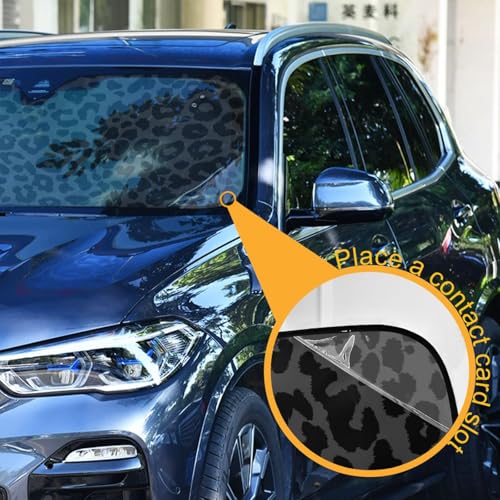 Windshield Sun Shade Dark Gray Leopard Cheetah Print Ram Front Window Block UV Shades Visor Reflective Retractable for Car SUV Trucks - color: B012