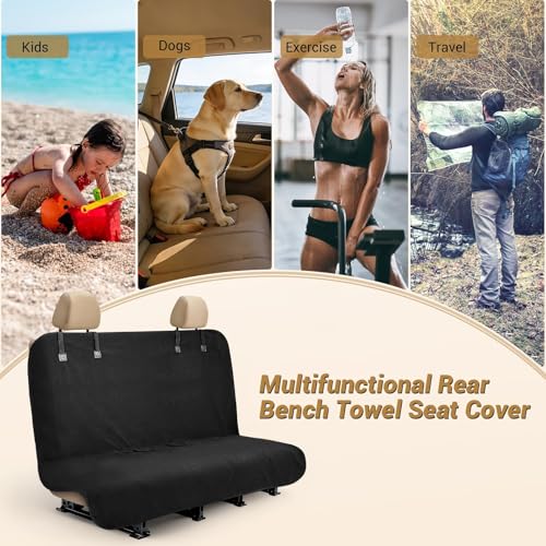 Back Seat Cover for Car SUV Van Trucks, Waterproof Car Seat Towel Cover After Gym, Sweat Rear Bench Towel Backseat Protector for Dogs Kids, Universal Fit, Non-Slip, Black (55" x 29") - color: Black-Car Back Seat Cover
