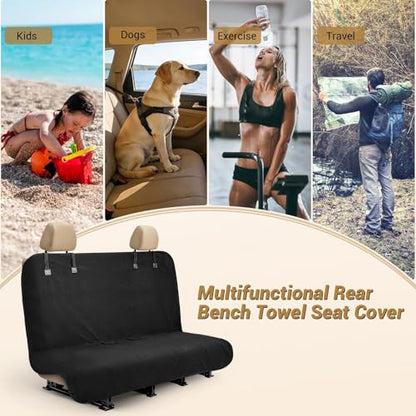 Back Seat Cover for Car SUV Van Trucks, Waterproof Car Seat Towel Cover After Gym, Sweat Rear Bench Towel Backseat Protector for Dogs Kids, Universal Fit, Non-Slip, Black (55" x 29") - color: Black-Car Back Seat Cover