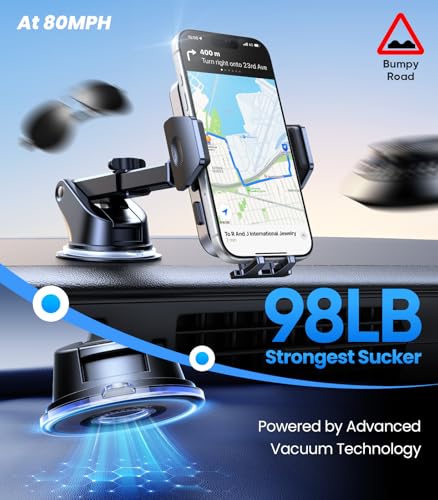 VICSEED 2026 Upgraded Car Phone Mount [98+LBS Strongest Suction] 360° Adjustable Phone Holders for Your Car Dashboard Windshield Vent, Universal for iPhone & Android Large Phones - color: Woden