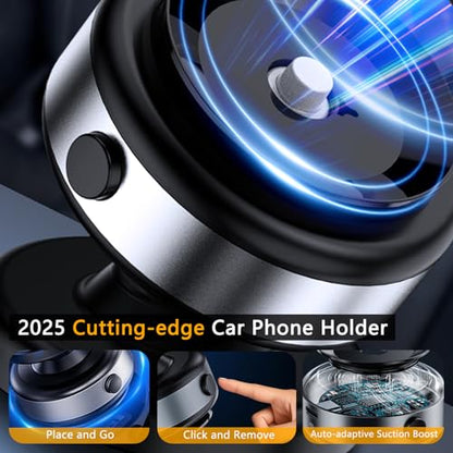 Auto Suction Cup Phone Mount, Quick-Release Vacuum Magnetic Car Phone Holder for Smooth Surface/Gym/Mirror, 360 Adjustable for Magsafe iPhone 17 16 Air Pro Max 15 - color: Black