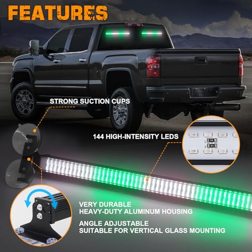 XRIDONSEN 2 in 1 Green White Emergency Strobe Traffic Advisor Light Bar 144 LED Warning Safety Interior Dash Windshield Lights Deck Split Mount for Volunteer Firefighter Vehicles Trucks (2x17.7 inch) - color: Greed/White