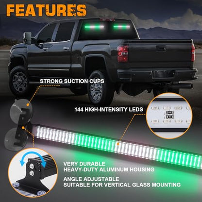 XRIDONSEN 2 in 1 Green White Emergency Strobe Traffic Advisor Light Bar 144 LED Warning Safety Interior Dash Windshield Lights Deck Split Mount for Volunteer Firefighter Vehicles Trucks (2x17.7 inch) - color: Greed/White