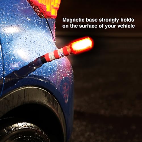 XTREME STP LED Road Flares, 3 Alert Lighting Modes: Flashing Red, Solid Red & White Flashlight, Emergency Flares for Vehicles, Visible From Up To A Mile, Foldable Stand/Built-In Magnet Sticks To Car - size: 2 Pack