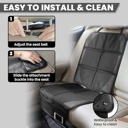 Car Seat Protector for Child and Baby Car Seats, Premium Fabric Waterproof Cover with Non-Slip Backing, Thick Padding, and Storage Pockets - Universal Size for Baby, Pet, and Vehicle Protection