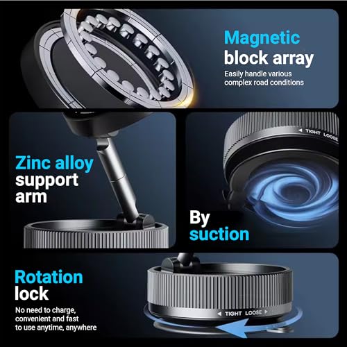2026 Model Magnetic Car Phone Holder – Strong Suction Cup Car Mount for iPhone & Android, 360° Rotating Dashboard & Windshield Phone Stand, Cell Phone Holder Car Accessories (Black) - color: Black