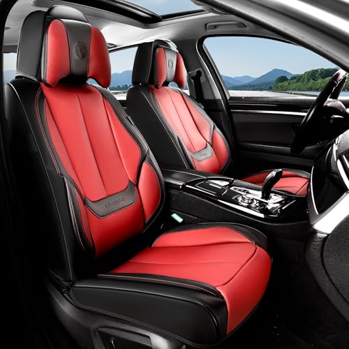 Coverado Seat Covers, Car Seat Covers Front Seats, Car Seat Cover, Car Seat Protector Waterproof, Seat Cushion Nappa Leather with Head Pillow, Carseat Cover Universal Fit for Most Cars (Black&Red) - color: Black&Red(Pillow), size: Front