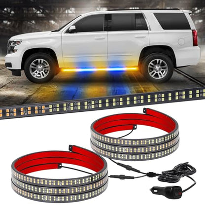 XRIDONSEN 2PCS 60 inch Amber Blue Emergency Lights Strip 720 LED Running Board Strobe Lights Flashing Warning Safety Waterproof Side Step Lights for Trucks Construction Vehicles Pickup SUV Jeep Car - color: Amber/Blue