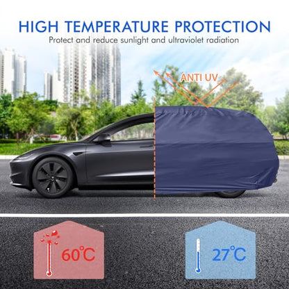 Tesla Model 3 Car Cover Waterproof All Weather, 6 Layers Outdoor Full Exterior Cover Rain Sun UV Snowproof Protection with Zipper Cotton, Mirror Pocket and Charging Port - style: Model 3-Red