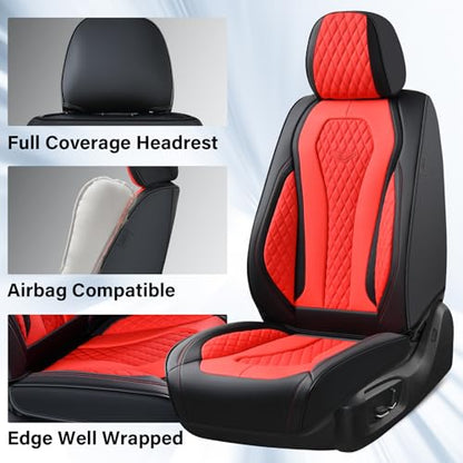 Coverado Car Seat Covers, Seat Covers Full Set, Red Car Seat Cover, Auto Seat Covers Front Seats Rear Seat Cover, Luxury Car Seat Cushion,Leather Seat Cover Seat Protector Universal Fit Most Cars - color: Red/Black, size: FullSet
