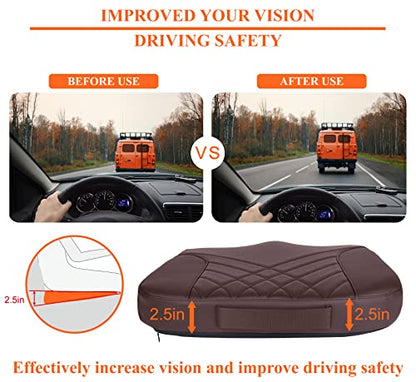 kingphenix Premium Car Seat Cushion, Memory Foam Driver Seat Cushion to Improve Driving View- Coccyx & Lower Back Pain Relief - Seat Cushion for Car, Truck, Office Chair (Leather Brown) - color: Leather Brown