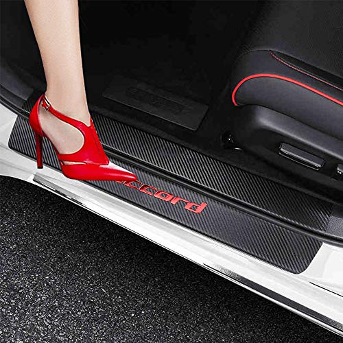 XITER For Honda Accord 2012-2025 2026 Carbon Fiber Leather Car Door Sill Scuff Plate Guard Sills Door Entry Guard Protector Trim Autoparts Accessories 4PCS (RED) - color: RED
