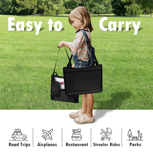 Kids Travel Tray for Toddler Car Seat, Lap Tray for Girl Activities with Dry Erase Board & Cooler Cup Holder, Road Trip Essentials Accessories with No-Drop Large Tablet iPad Holder Stand,2Pc Black - color: Black-2PCS