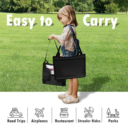 Kids Travel Tray for Toddler Car Seat, Lap Tray for Girl Activities with Dry Erase Board & Cooler Cup Holder, Road Trip Essentials Accessories with No-Drop Large Tablet iPad Holder Stand,2Pc Black - color: Black-2PCS