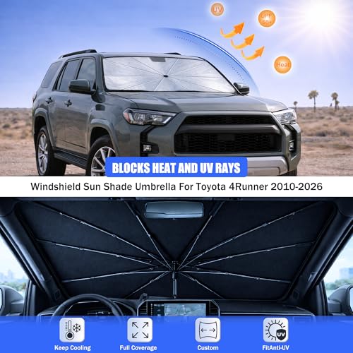 2026 Upgraded Car Windshield Sun Shade Umbrella - Custom-Fit for Toyota 4Runner 2010-2026 Umbrella Sunshade,Easy Install,UV Protection & Heat Reflective,Keep Interior Cooler with Storage Bag - size: For Toyota 4Runner 2010-2026