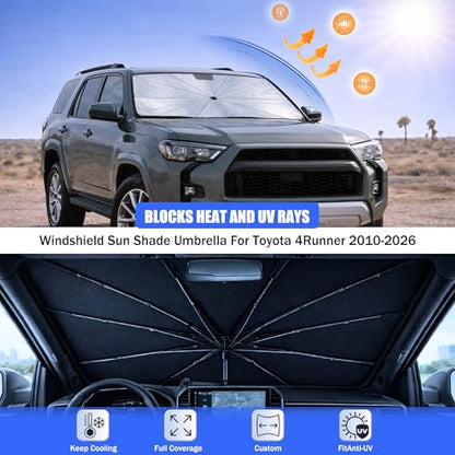 2026 Upgraded Car Windshield Sun Shade Umbrella - Custom-Fit for Toyota 4Runner 2010-2026 Umbrella Sunshade,Easy Install,UV Protection & Heat Reflective,Keep Interior Cooler with Storage Bag - size: For Toyota 4Runner 2010-2026