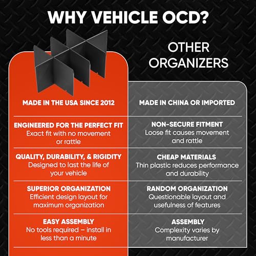 Vehicle OCD - Center Console Organizer for Toyota Highlander (2014-2019) - Made in USA - SLX109 - size: Highlander 2014-2019