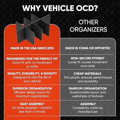 Vehicle OCD - Center Console Organizer for Toyota Highlander (2014-2019) - Made in USA - SLX109 - size: Highlander 2014-2019